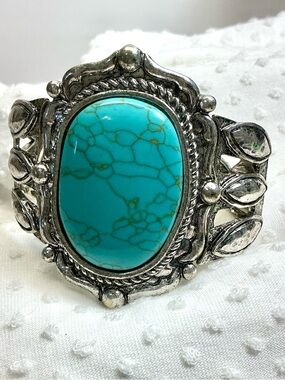 Piper K Turquoise Stone Silver-Tone Cuff Bracelet